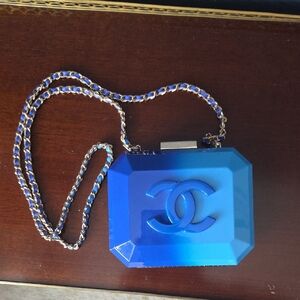 Blue Acrylic Clutch with Chain
